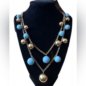 Kenneth Jay Lane vintage gold and turquoise colored double layered necklace.